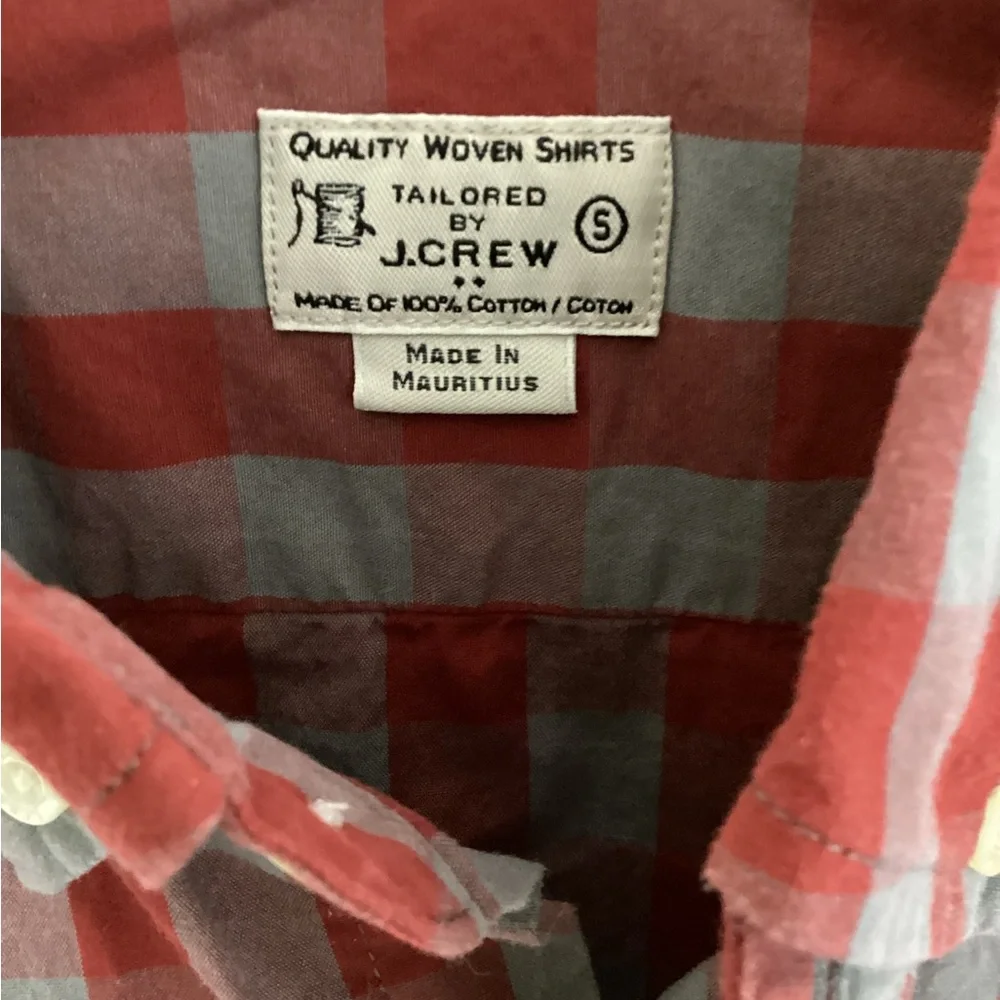 Vintage J. Crew - Red & Gray Check‎ Button Up Shirt - Men's Size Small